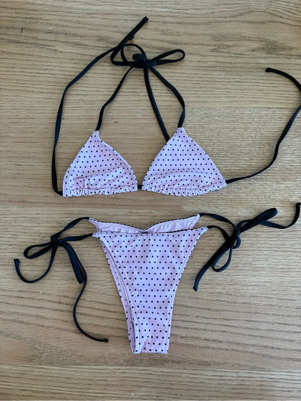 Frankie's Bikinis Pink Polka Dot Triangle Tie-Side Bikini